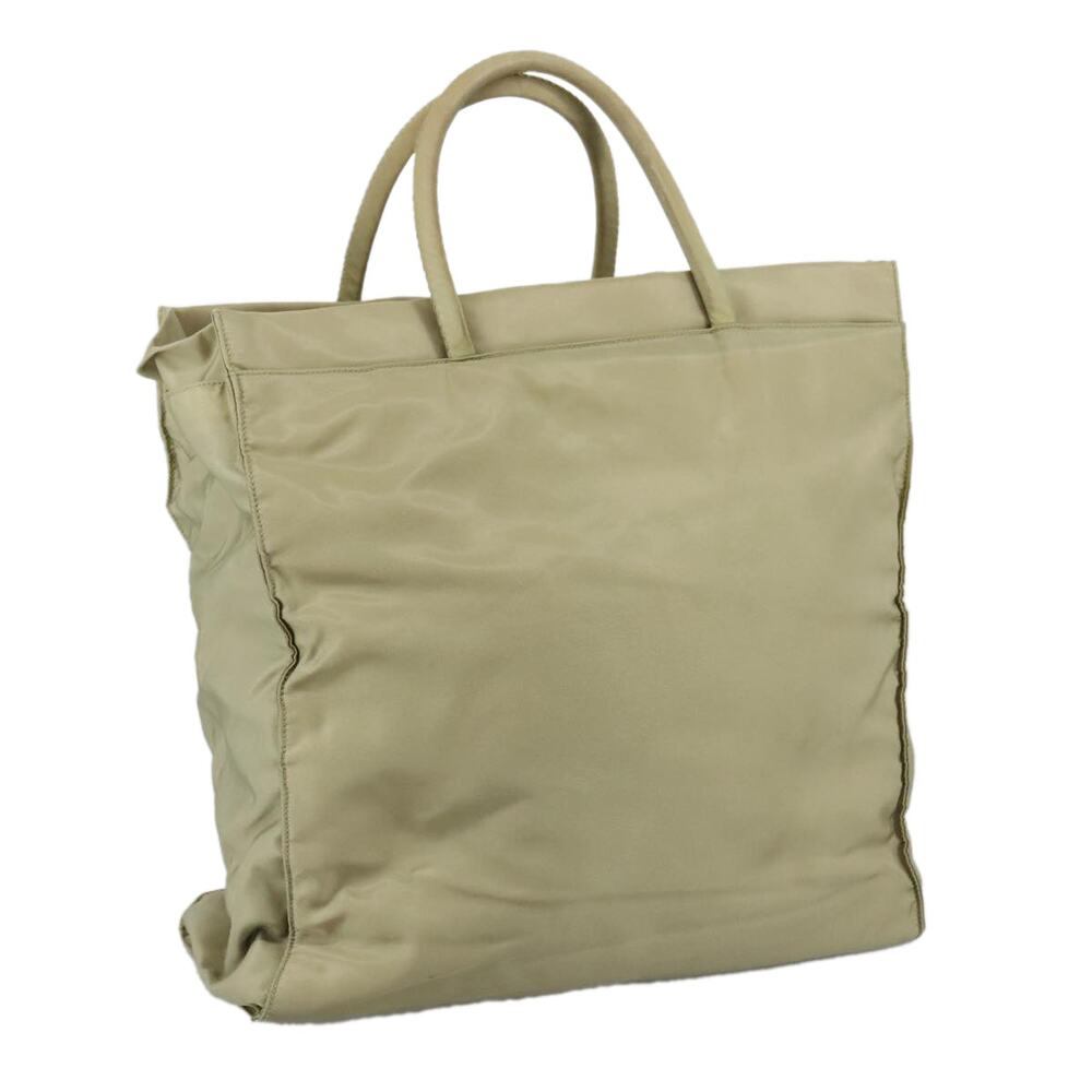 PRADA Tote Bag Nylon Beige Silver